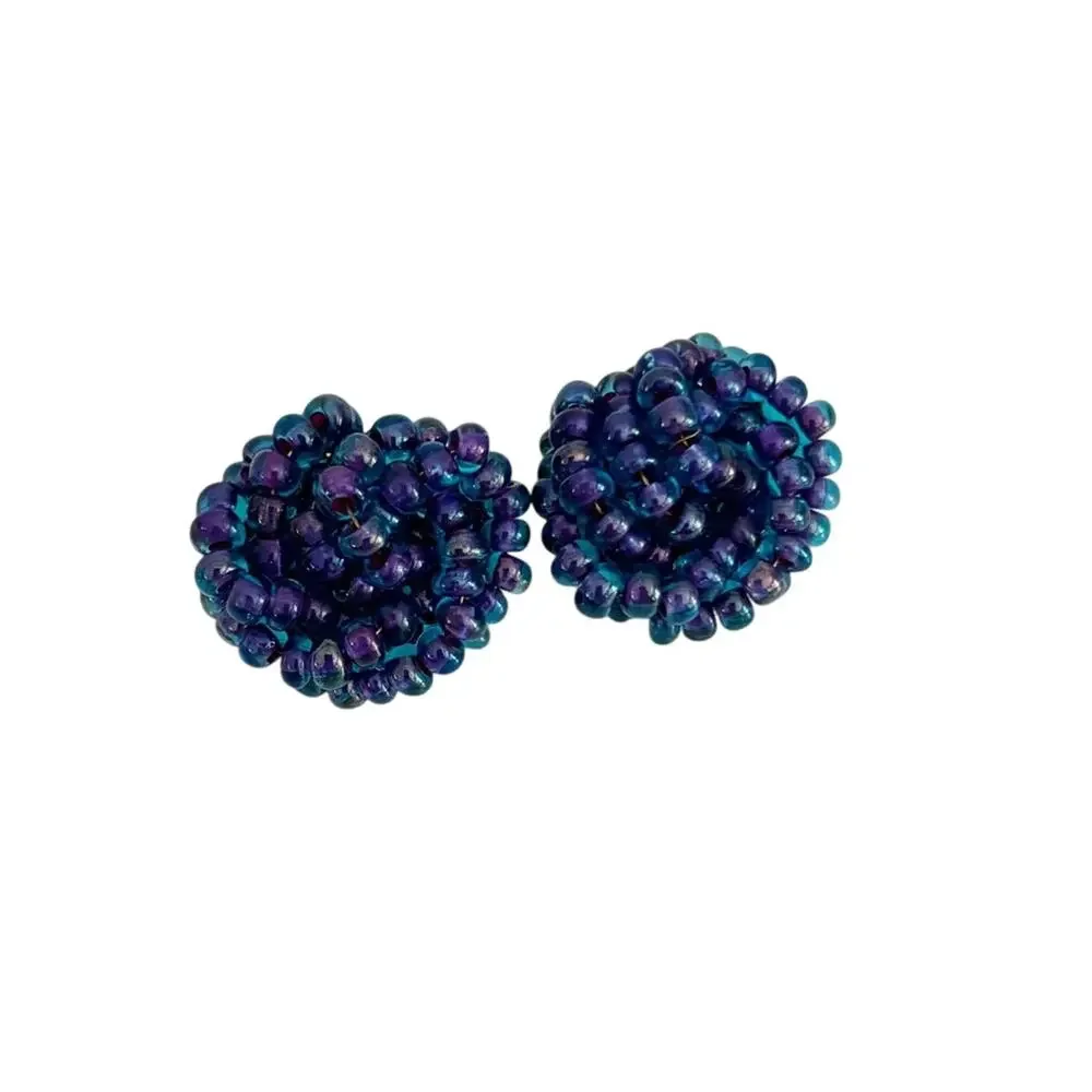 Vintage Marvella Clip Earring and Double Necklace Set Blue Seed Bead